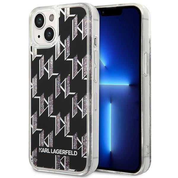 Puzdro pre Apple iPhone 14 Plus, Karl Lagerfeld, Liquid Glitter Monogram, Čierne