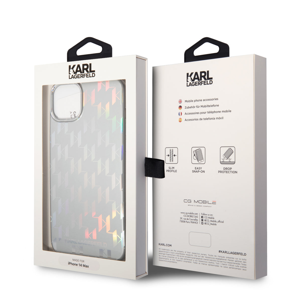 Puzdro pre Apple iPhone 14 Plus, Karl Lagerfeld, Monogram Iridescent, Strieborné