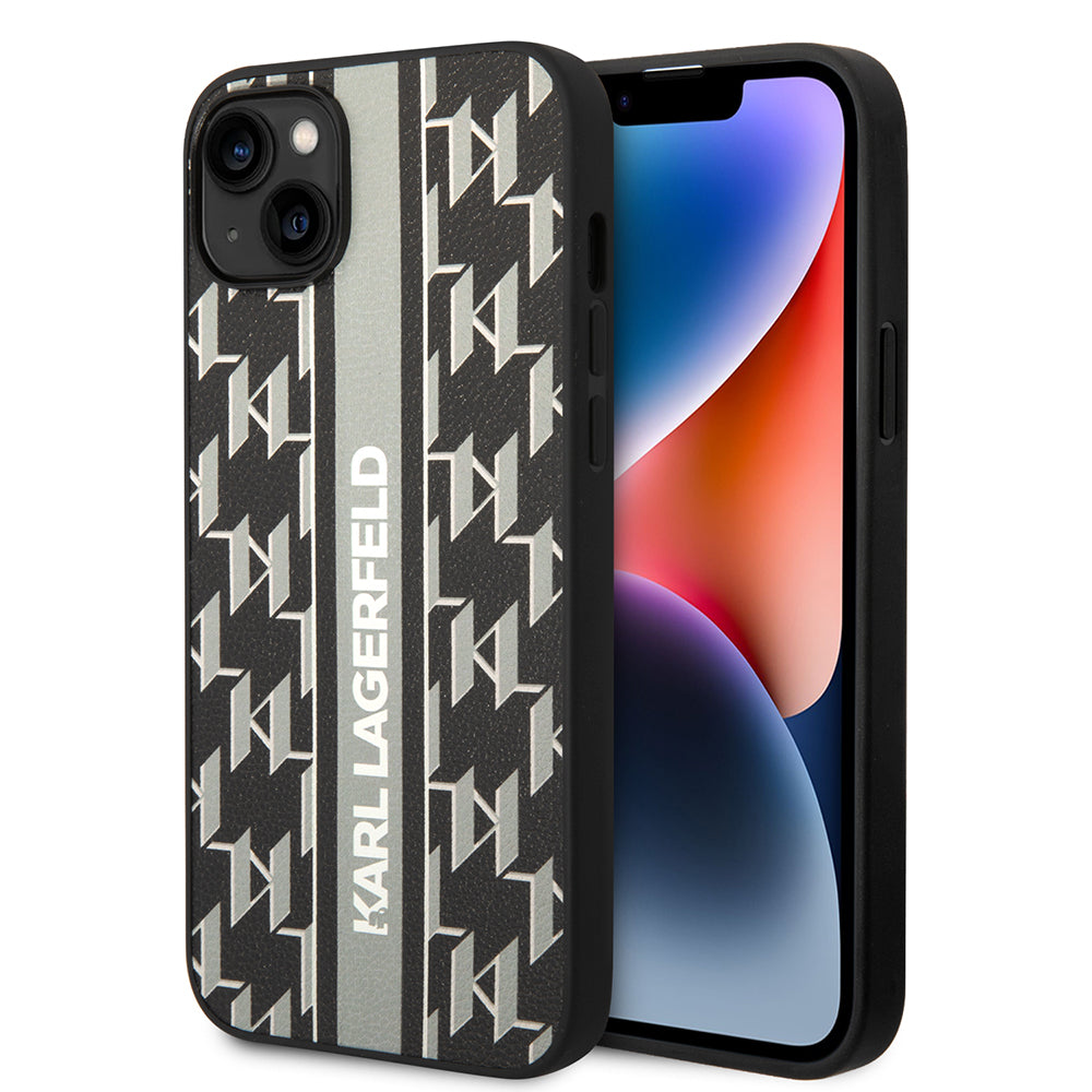 Puzdro pre Apple iPhone 14 Plus, Karl Lagerfeld, Monogram Stripe, Sivá