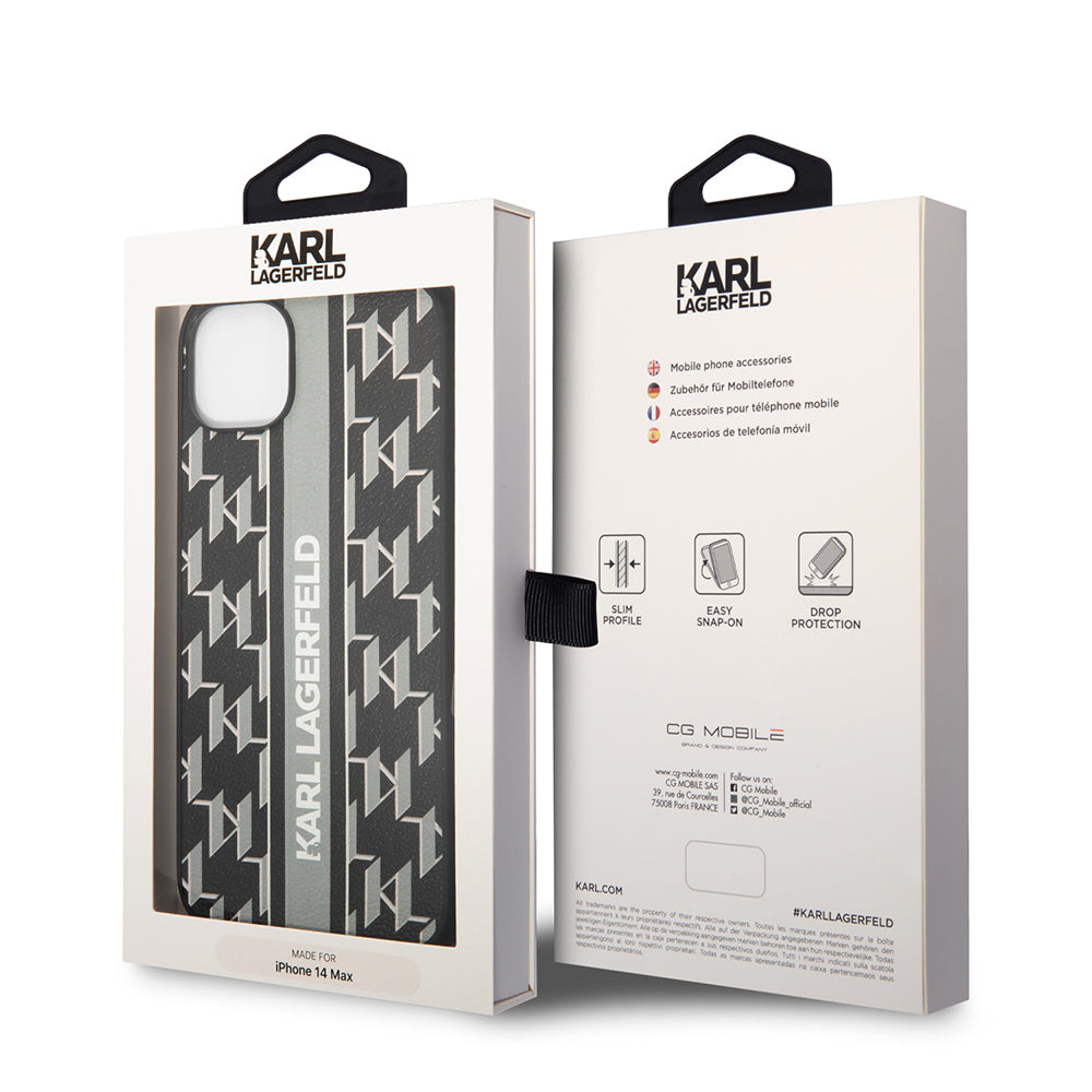 Puzdro pre Apple iPhone 14 Plus, Karl Lagerfeld, Monogram Stripe, Sivá