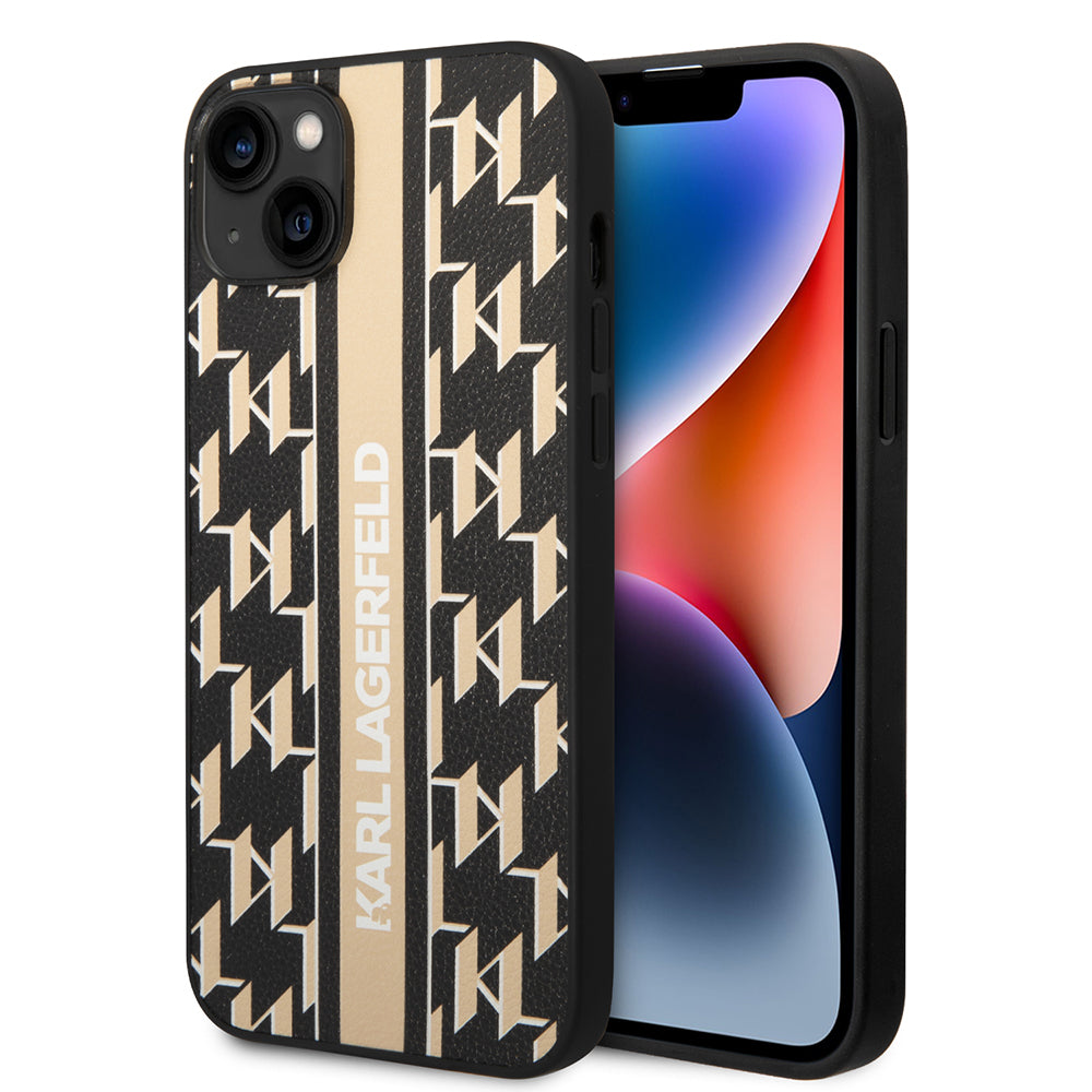 Puzdro pre Apple iPhone 14 Plus, Karl Lagerfeld, Monogram Stripe, Hnedá