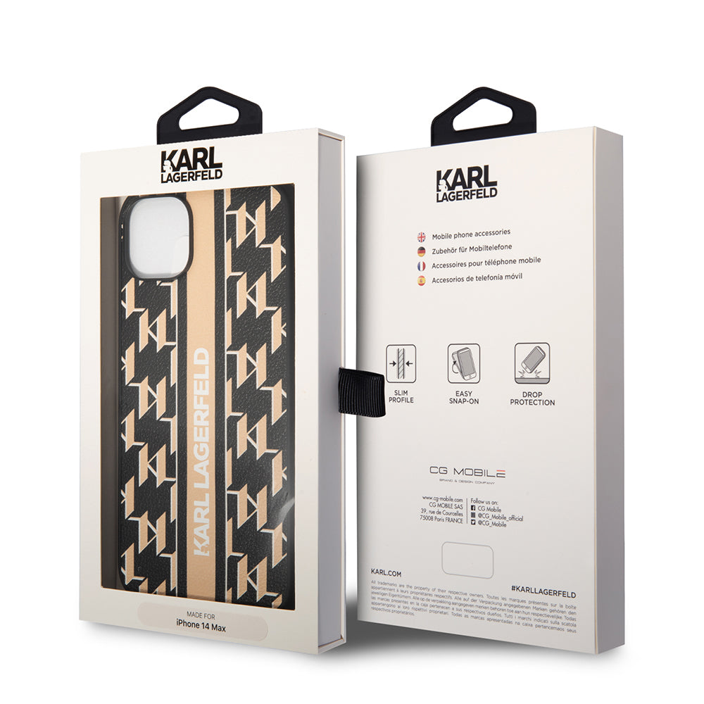 Puzdro pre Apple iPhone 14 Plus, Karl Lagerfeld, Monogram Stripe, Hnedá