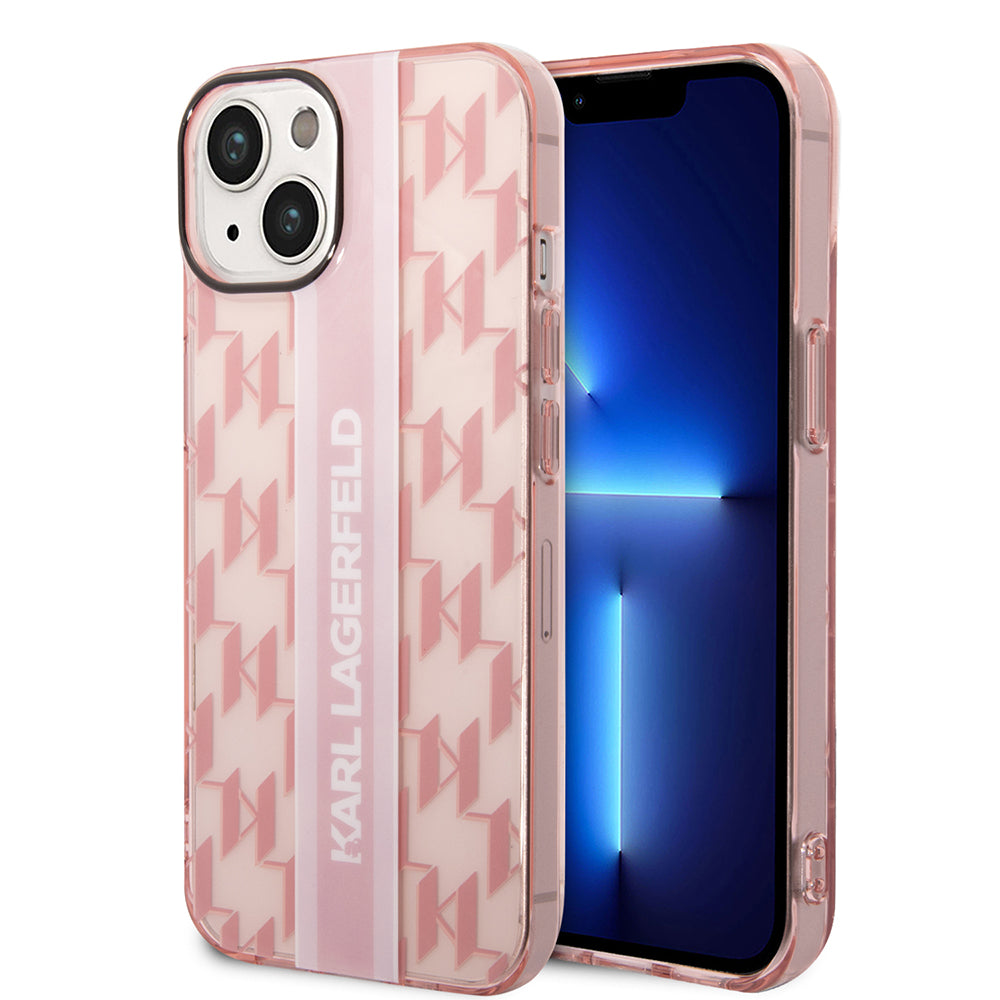 Puzdro pre Apple iPhone 14 Plus, Karl Lagerfeld, Monogram Stripe, Ružová