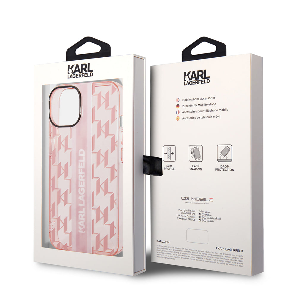 Puzdro pre Apple iPhone 14 Plus, Karl Lagerfeld, Monogram Stripe, Ružová
