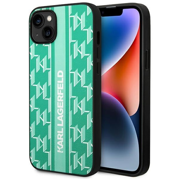 Puzdro pre Apple iPhone 14 Plus, Karl Lagerfeld, Monogram Stripe, Zelená