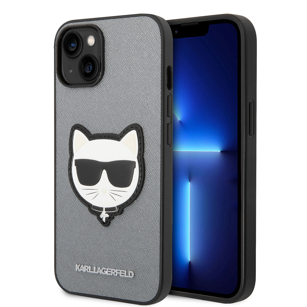 Puzdro pre Apple iPhone 14 Plus, Karl Lagerfeld, Saffiano Choupette's Head, Strieborné