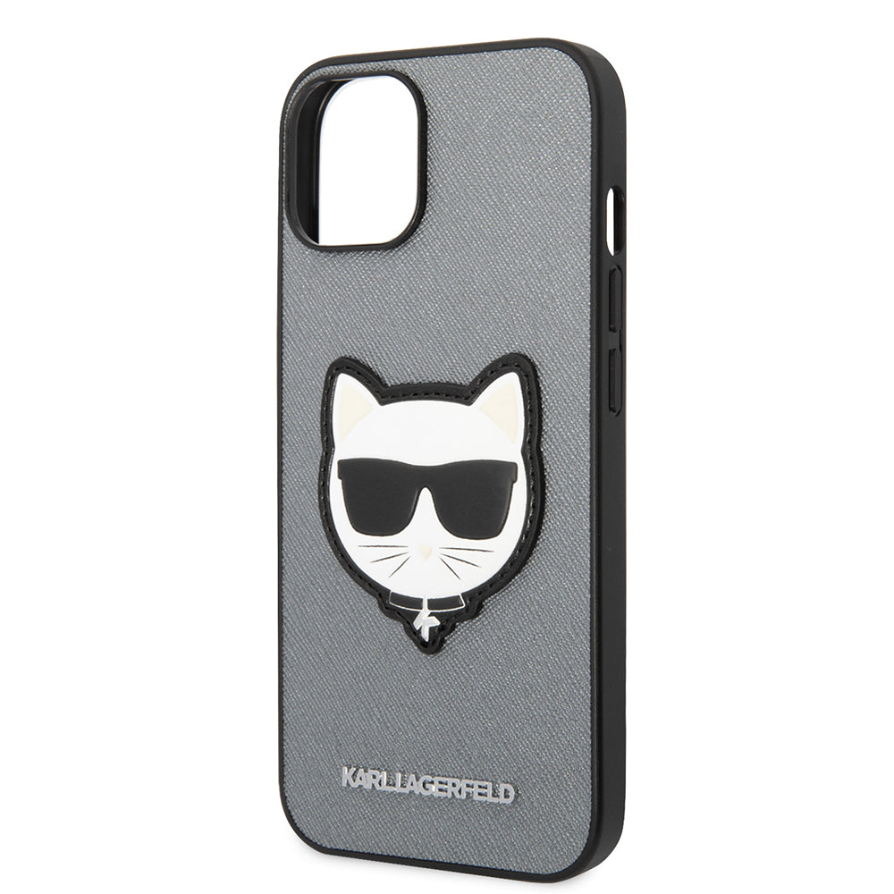 Puzdro pre Apple iPhone 14 Plus, Karl Lagerfeld, Saffiano Choupette's Head, Strieborné