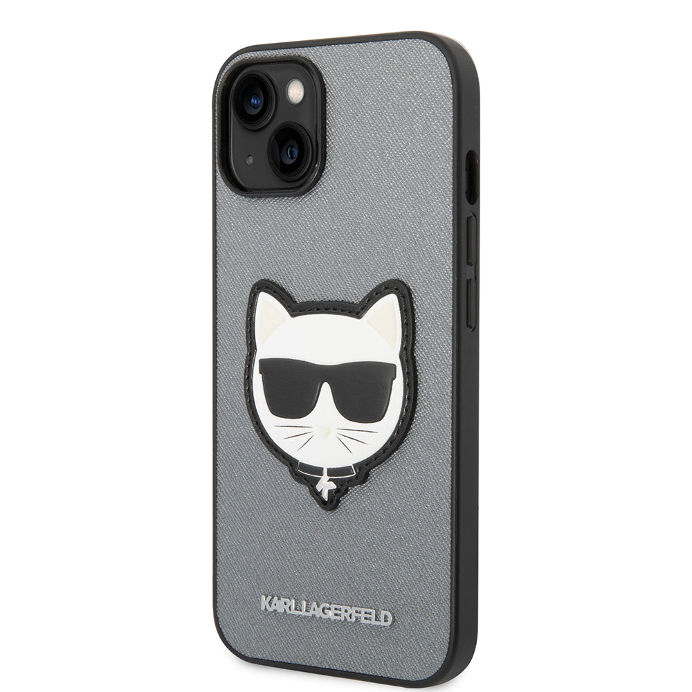 Puzdro pre Apple iPhone 14 Plus, Karl Lagerfeld, Saffiano Choupette's Head, Strieborné