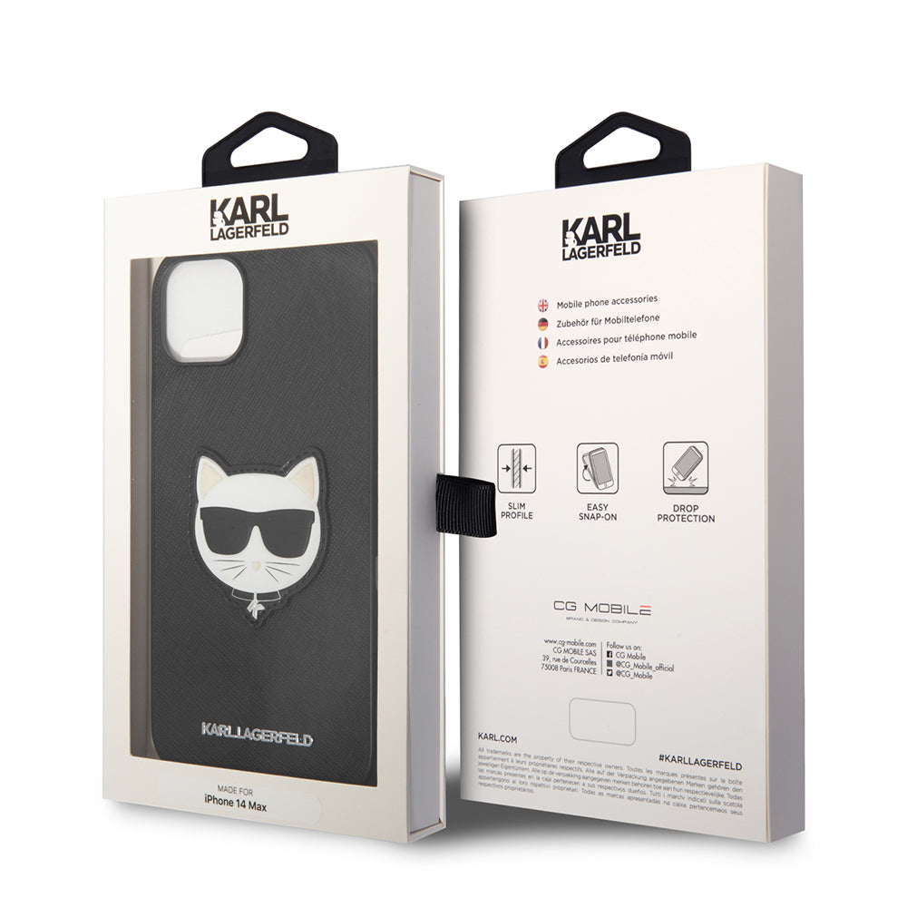 Puzdro pre Apple iPhone 14 Plus, Karl Lagerfeld, Saffiano Choupette's Head, Čierne