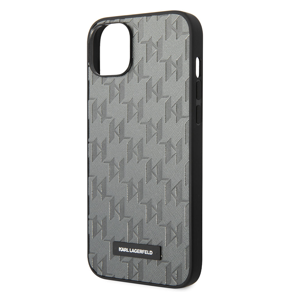 Puzdro pre Apple iPhone 14 Plus, Karl Lagerfeld, Saffiano Monogram Metal Logo, Sivé