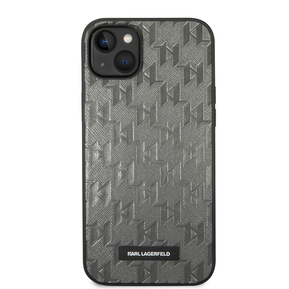 Puzdro pre Apple iPhone 14 Plus, Karl Lagerfeld, Saffiano Monogram Metal Logo, Sivé