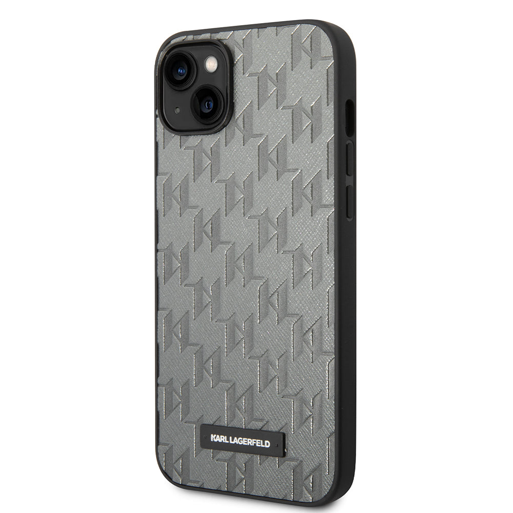 Puzdro pre Apple iPhone 14 Plus, Karl Lagerfeld, Saffiano Monogram Metal Logo, Sivé