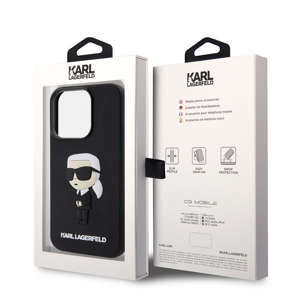 Puzdro pre Apple iPhone 14 Pro, Karl Lagerfeld, 3D Rubber Ikonik Karl, Čierne