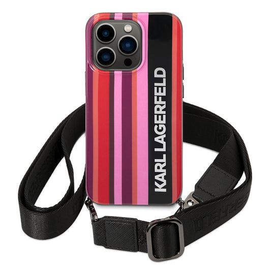 Puzdro pre Apple iPhone 14 Pro, Karl Lagerfeld, Color Stripes with Strap, Ružová