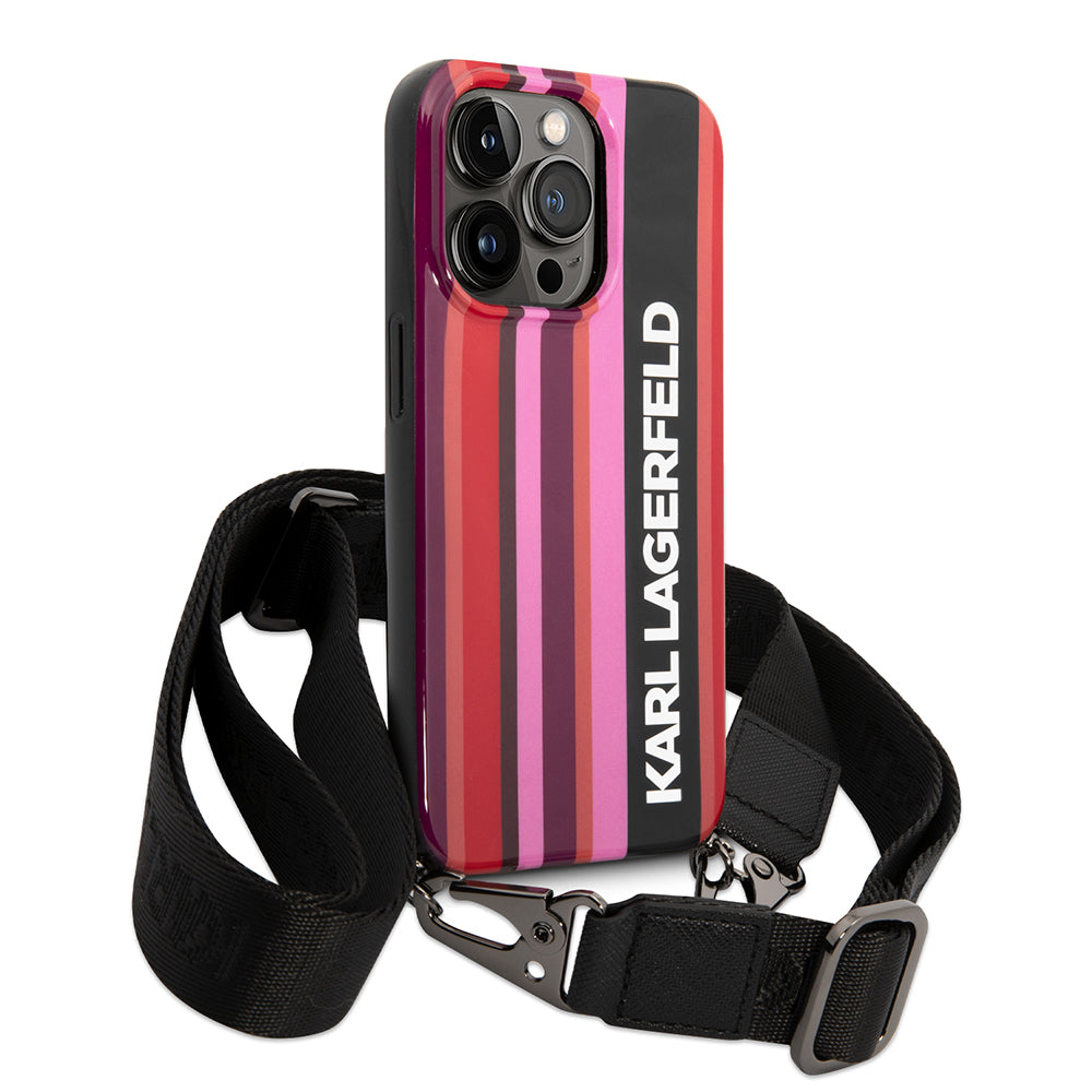 Puzdro pre Apple iPhone 14 Pro, Karl Lagerfeld, Color Stripes with Strap, Ružová
