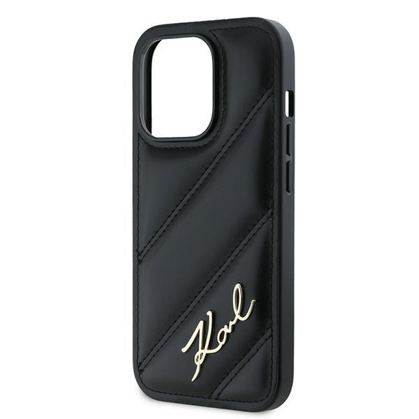 Puzdro pre Apple iPhone 14 Pro, Karl Lagerfeld, Diagonal Quilted Script, Čierne