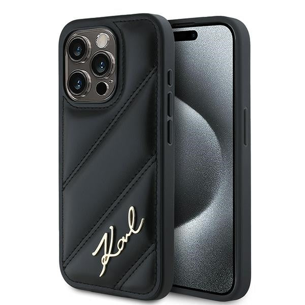 Puzdro pre Apple iPhone 14 Pro, Karl Lagerfeld, Diagonal Quilted Script, Čierne