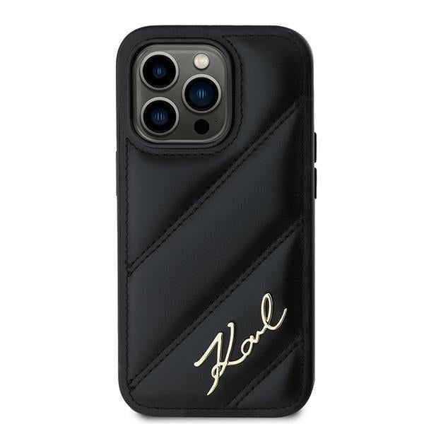 Puzdro pre Apple iPhone 14 Pro, Karl Lagerfeld, Diagonal Quilted Script, Čierne