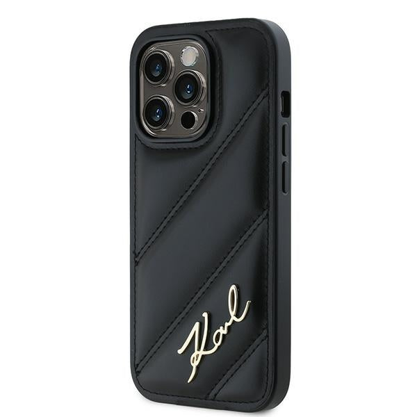 Puzdro pre Apple iPhone 14 Pro, Karl Lagerfeld, Diagonal Quilted Script, Čierne