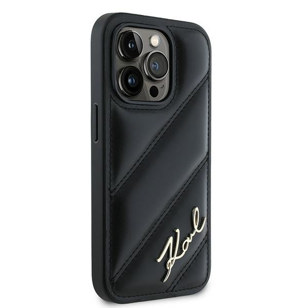 Puzdro pre Apple iPhone 14 Pro, Karl Lagerfeld, Diagonal Quilted Script, Čierne
