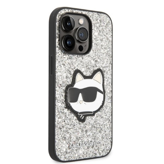 Puzdro pre Apple iPhone 14 Pro, Karl Lagerfeld, Glitter Choupette Patch, Strieborné