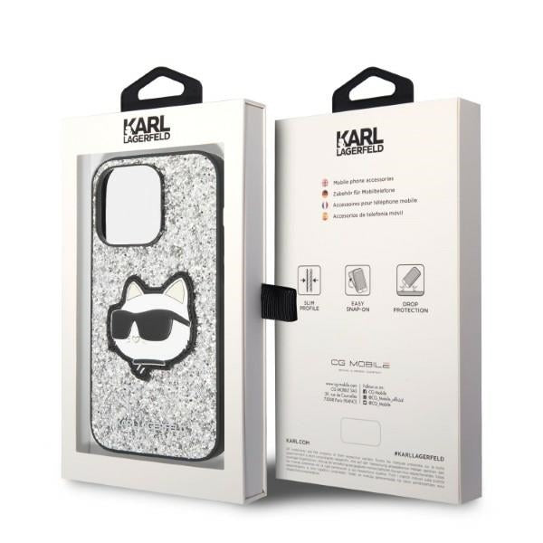 Puzdro pre Apple iPhone 14 Pro, Karl Lagerfeld, Glitter Choupette Patch, Strieborné