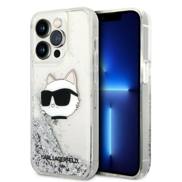 Puzdro pre Apple iPhone 14 Pro, Karl Lagerfeld, Glitter Choupette's Head, Strieborné