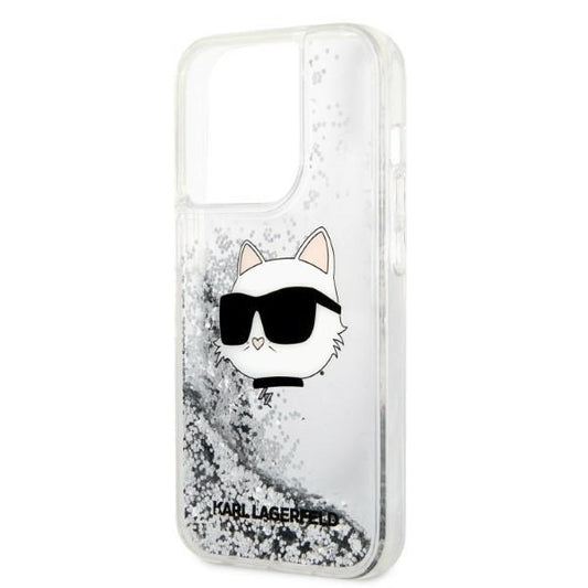 Puzdro pre Apple iPhone 14 Pro, Karl Lagerfeld, Glitter Choupette's Head, Strieborné