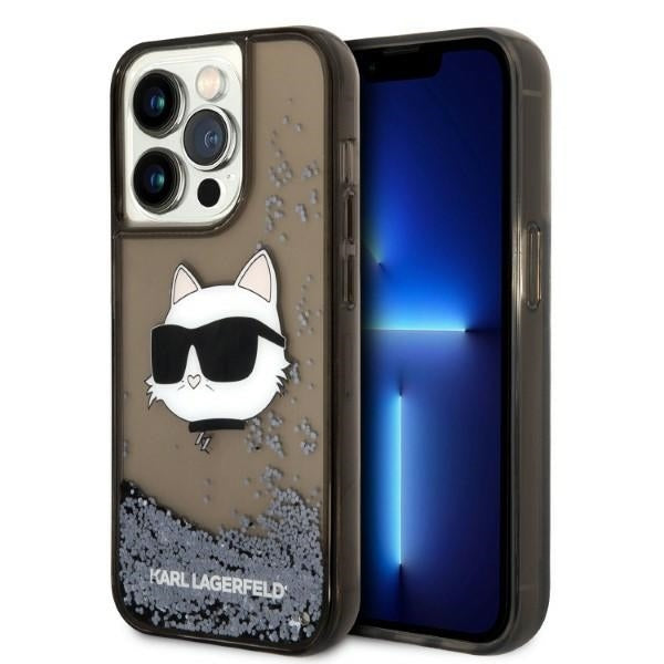 Puzdro pre Apple iPhone 14 Pro, Karl Lagerfeld, Glitter Choupette's Head, Čierne