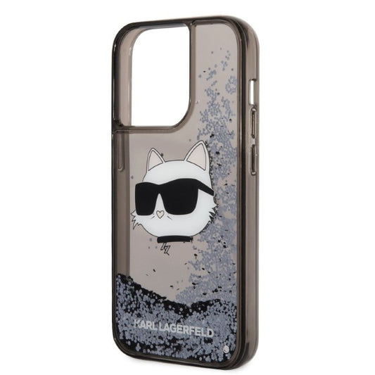 Puzdro pre Apple iPhone 14 Pro, Karl Lagerfeld, Glitter Choupette's Head, Čierne