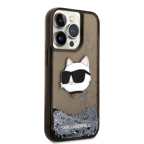 Puzdro pre Apple iPhone 14 Pro, Karl Lagerfeld, Glitter Choupette's Head, Čierne