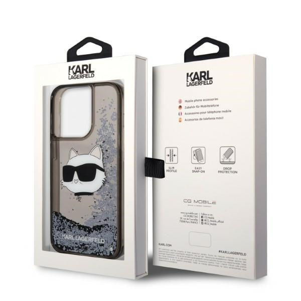 Puzdro pre Apple iPhone 14 Pro, Karl Lagerfeld, Glitter Choupette's Head, Čierne