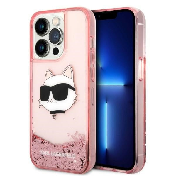 Puzdro pre Apple iPhone 14 Pro, Karl Lagerfeld, Glitter Choupette's Head, Ružová