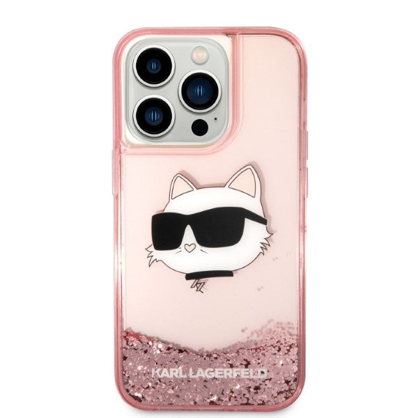 Puzdro pre Apple iPhone 14 Pro, Karl Lagerfeld, Glitter Choupette's Head, Ružová
