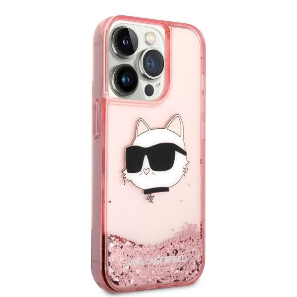 Puzdro pre Apple iPhone 14 Pro, Karl Lagerfeld, Glitter Choupette's Head, Ružová