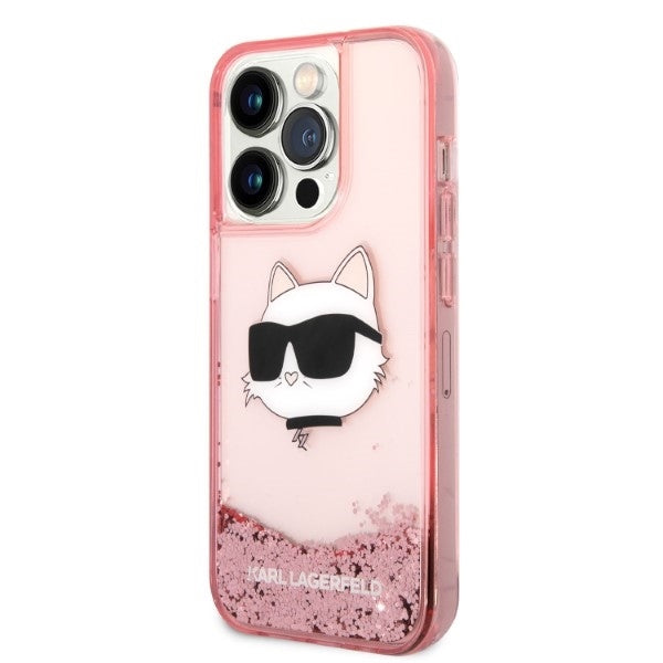 Puzdro pre Apple iPhone 14 Pro, Karl Lagerfeld, Glitter Choupette's Head, Ružová