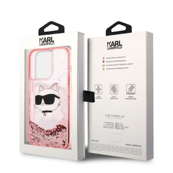 Puzdro pre Apple iPhone 14 Pro, Karl Lagerfeld, Glitter Choupette's Head, Ružová