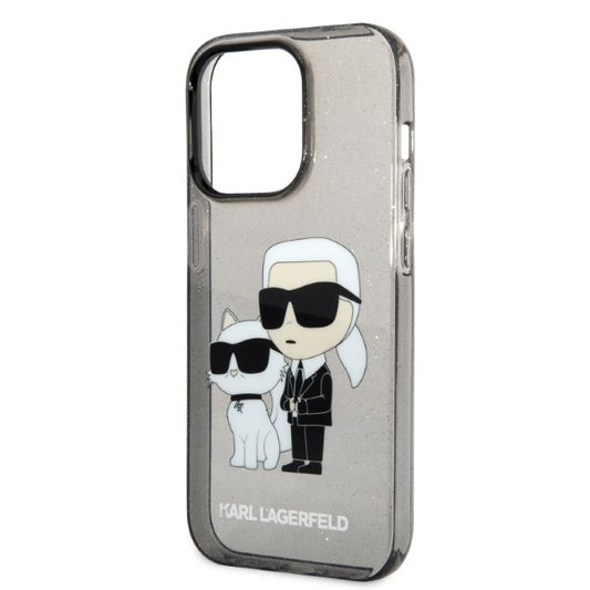Puzdro pre Apple iPhone 14 Pro, Karl Lagerfeld, Glitter Karl & Choupette, Čierne