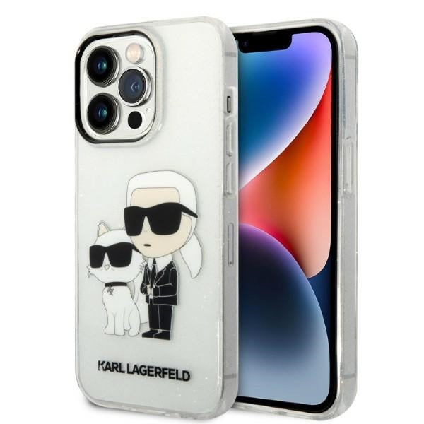Puzdro pre Apple iPhone 14 Pro, Karl Lagerfeld, Glitter Karl & Choupette, Priehľadné