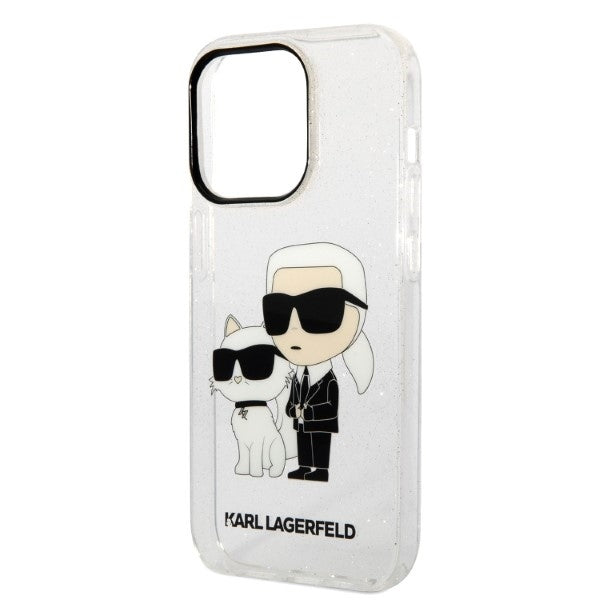 Puzdro pre Apple iPhone 14 Pro, Karl Lagerfeld, Glitter Karl & Choupette, Priehľadné