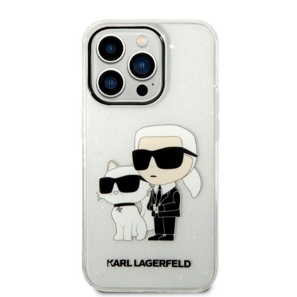 Puzdro pre Apple iPhone 14 Pro, Karl Lagerfeld, Glitter Karl & Choupette, Priehľadné