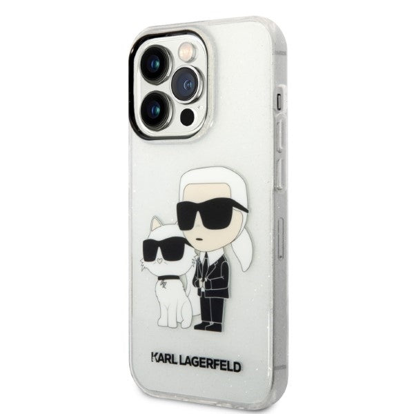 Puzdro pre Apple iPhone 14 Pro, Karl Lagerfeld, Glitter Karl & Choupette, Priehľadné