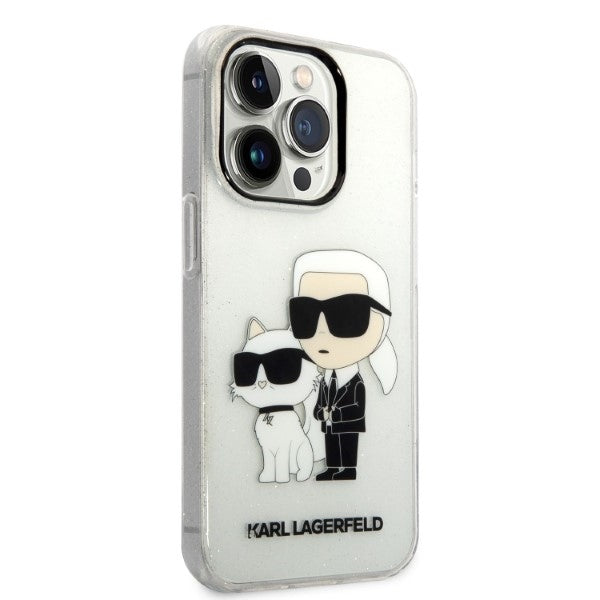 Puzdro pre Apple iPhone 14 Pro, Karl Lagerfeld, Glitter Karl & Choupette, Priehľadné