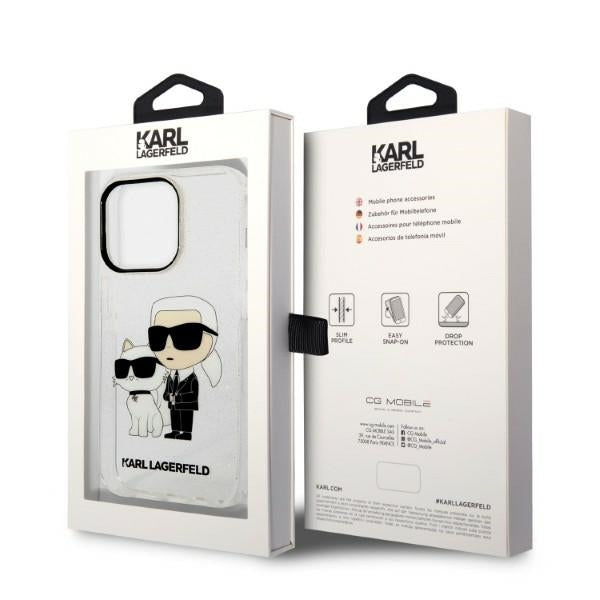 Puzdro pre Apple iPhone 14 Pro, Karl Lagerfeld, Glitter Karl & Choupette, Priehľadné