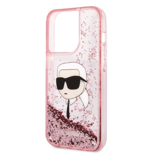 Puzdro pre Apple iPhone 14 Pro, Karl Lagerfeld, Glitter Karl's Head, Ružové
