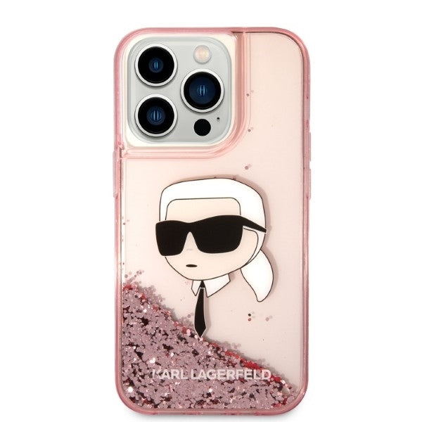 Puzdro pre Apple iPhone 14 Pro, Karl Lagerfeld, Glitter Karl's Head, Ružové