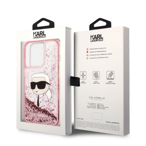 Puzdro pre Apple iPhone 14 Pro, Karl Lagerfeld, Glitter Karl's Head, Ružové