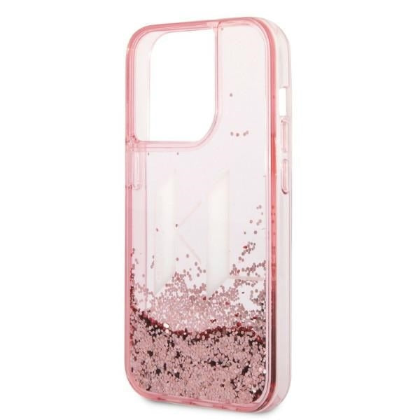 Puzdro pre Apple iPhone 14 Pro, Karl Lagerfeld, Glitter Liquid Big KL, Ružová