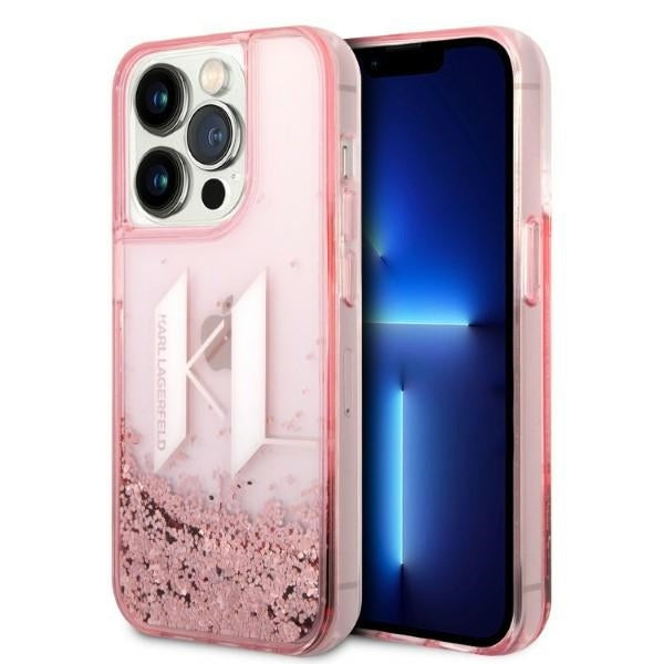 Puzdro pre Apple iPhone 14 Pro, Karl Lagerfeld, Glitter Liquid Big KL, Ružová