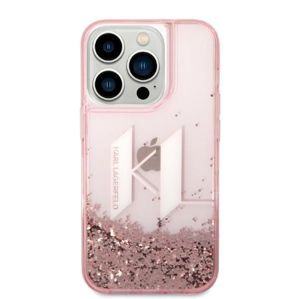 Puzdro pre Apple iPhone 14 Pro, Karl Lagerfeld, Glitter Liquid Big KL, Ružová